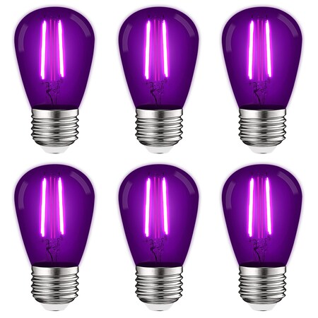 S14 LED Edison Purple Light Bulbs 0.5W Colored Bulb for String Lights E26 Base, 6PK
